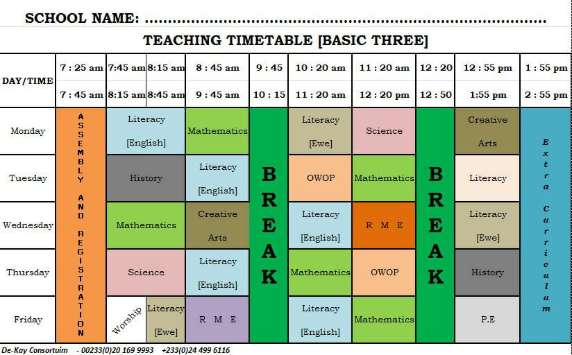 GES New Syllabus Time Table Primary (Basic) 3
