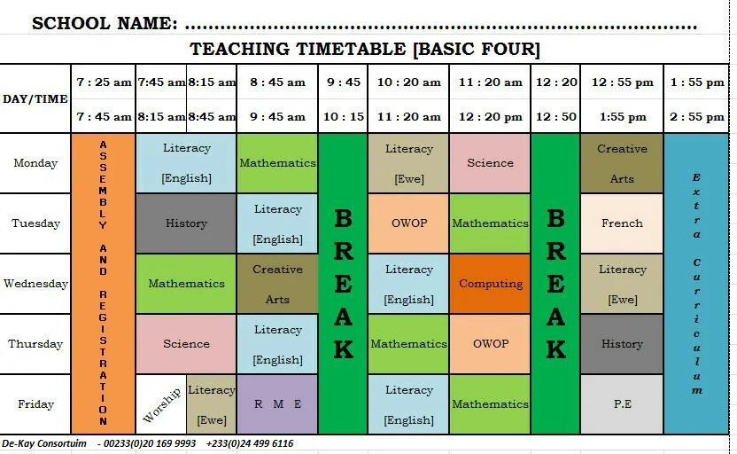 GES New Syllabus Time Table Primary (Basic) 4