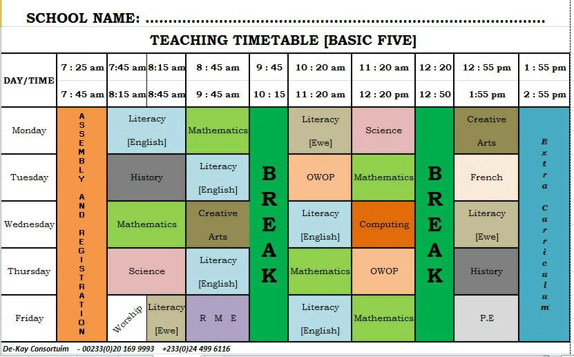 GES New Syllabus Time Table Primary (Basic) 5