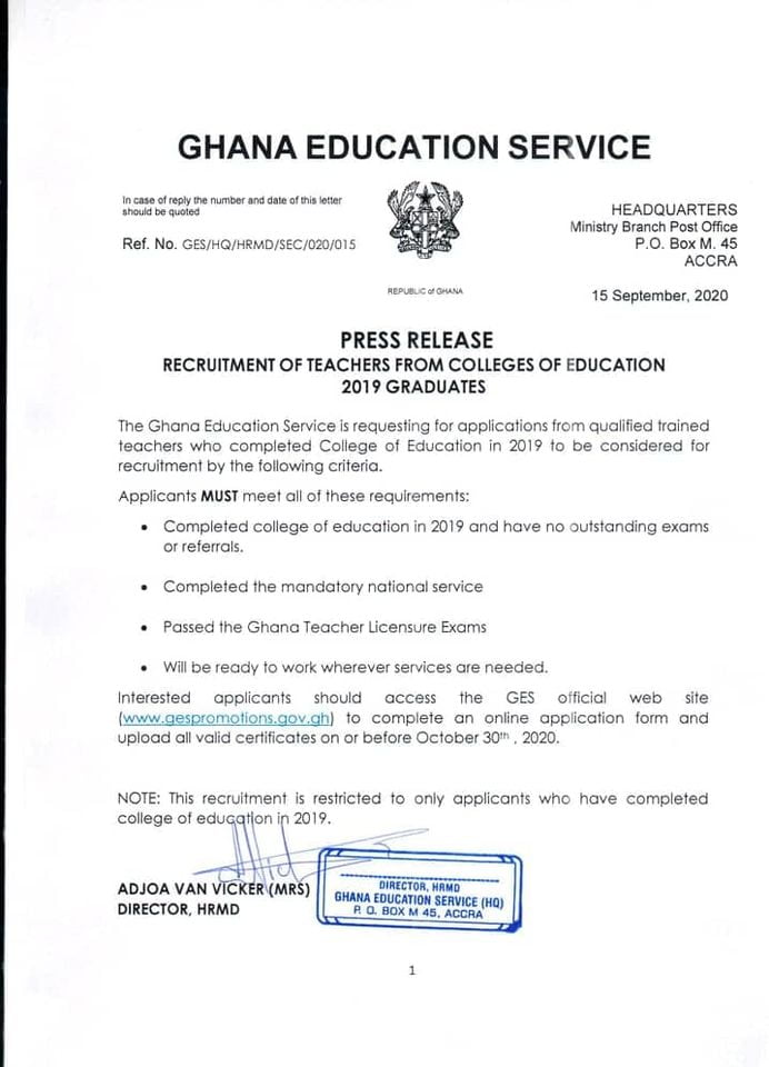 Apply GES Recruitment Opened Ongoing Teaching Jobs In Ghana 2024